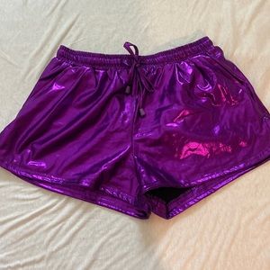 Metallic drawstring purple shorts, size small never worn new with tags